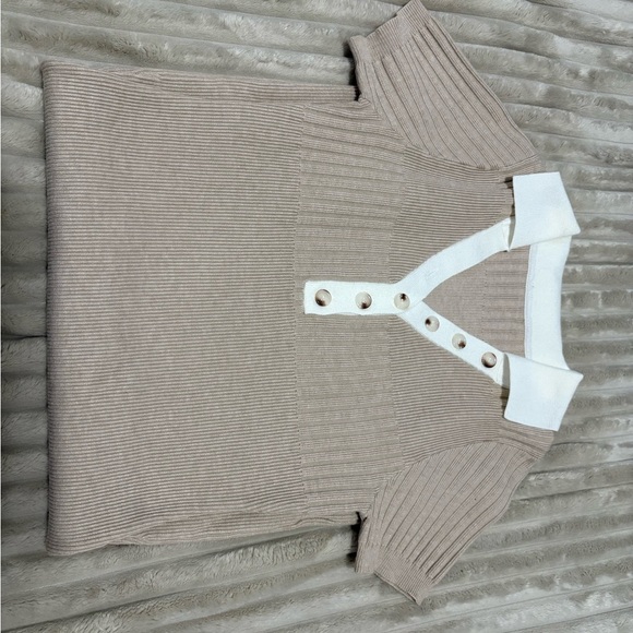 SHEIN Tan Ribbed Midi Dress with White Accents - Picture 3 of 3